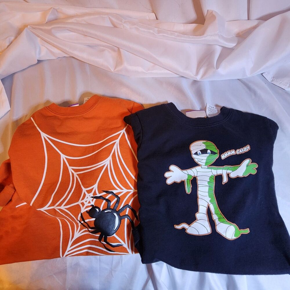 Vintage Y2K Halloween Shirt Lot 4T Mummy Spider Web Long Sleeve 2000s Kids